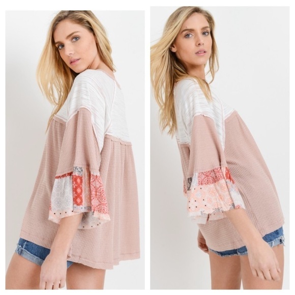 Dusty Pink 2-Toned Flutter Sleeve Top - Picture 2 of 7